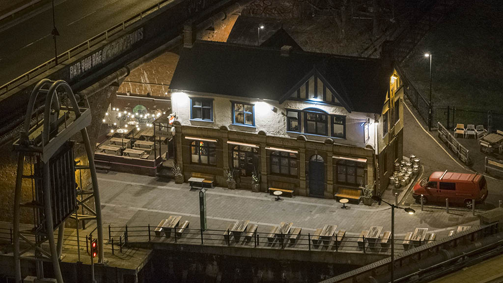Drone photography Newcastle Tyne bar, historic pub on the Tyne Newcastle by drone