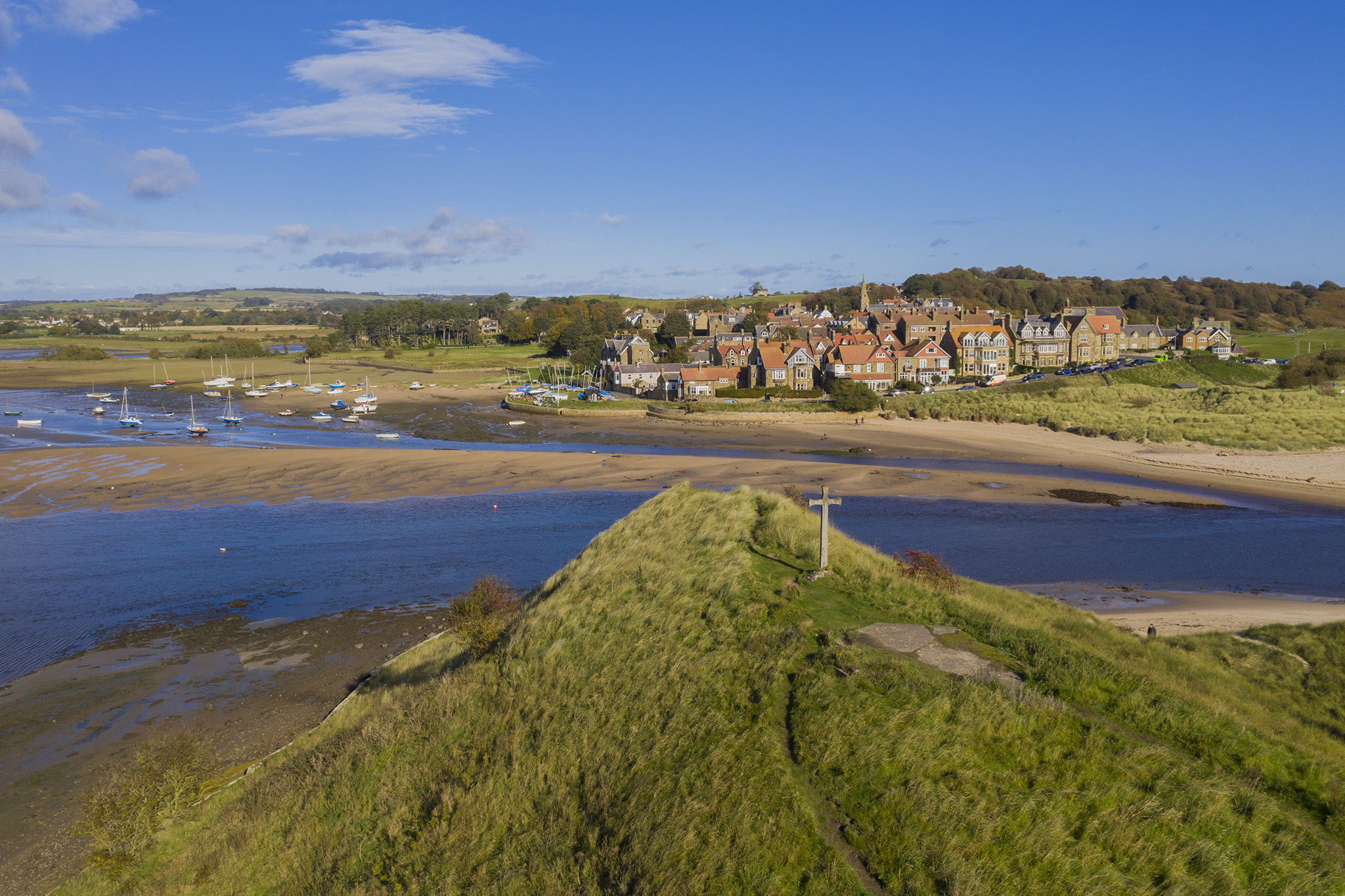 Drone image of Alnmouth Northumberland. Town used for filming of Vera. CAA EASA licensed drone operator